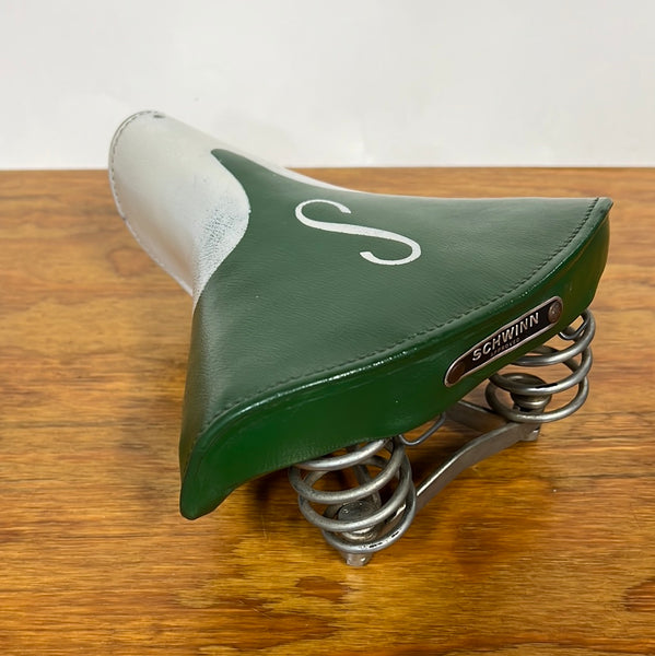 Schwinn Approved S Seat Green / White Fits Varsity Road Bikes & Others – Bicycle Heaven Schwinn Approved S Seat Green / White Fits Varsity Road Bikes & Others – Bicycle Heaven