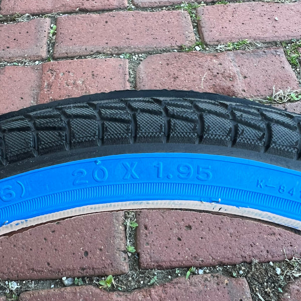 BICYCLE TIRE 20 X 1.95 BLACK / BLUE WALL FITS OLD SCHOOL BMX GT MONGOO