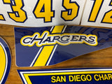 1970'S NFL DECAL SET FOR MUSCLE BIKE BANANA SEAT VINTAGE NOS SAN DIEGO CHARGERS