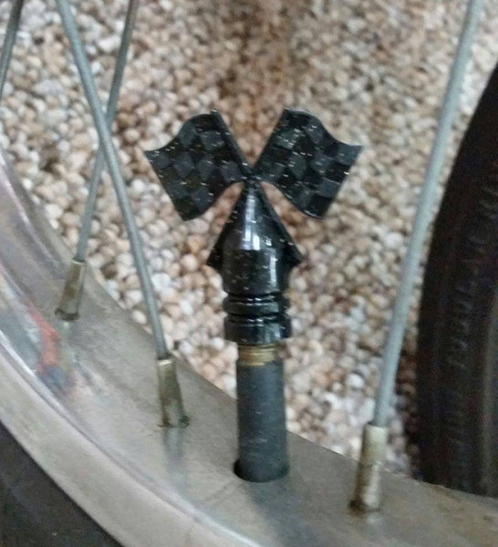 SCHWINN TIRE FLAG VALVE CAPS GLITTER BLACK FOR SCHWINN STINGRAY AND OT