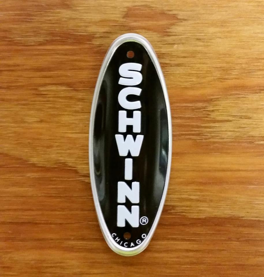 SCHWINN HEAD BADGE NAME PLATE STINGRAY ROAD BIKES MINT BLACK WITH WHITE LETTER