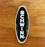 SCHWINN HEAD BADGE NAME PLATE STINGRAY ROAD BIKES MINT BLACK WITH WHITE LETTER