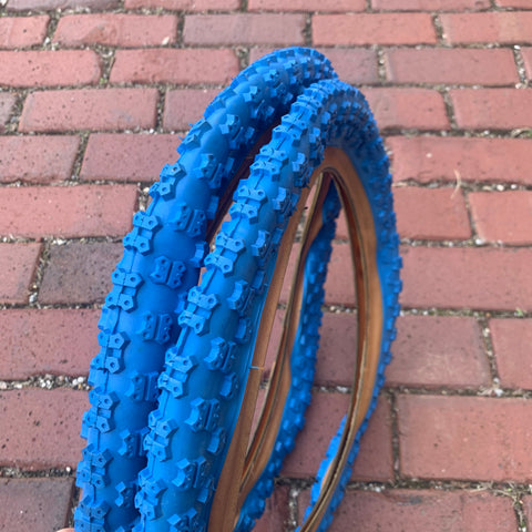 BICYCLE TIRES BLUE / GUM 16 X 2.125 FITS OLD SCHOOL BMX KIDS BIKES CARTS VINTAGE