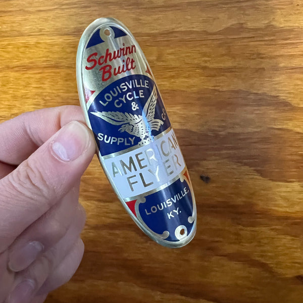 SCHWINN BICYCLE HEAD BADGE AMERICAN FLYER MINT VINTAGE NOS – Bicycle Heaven