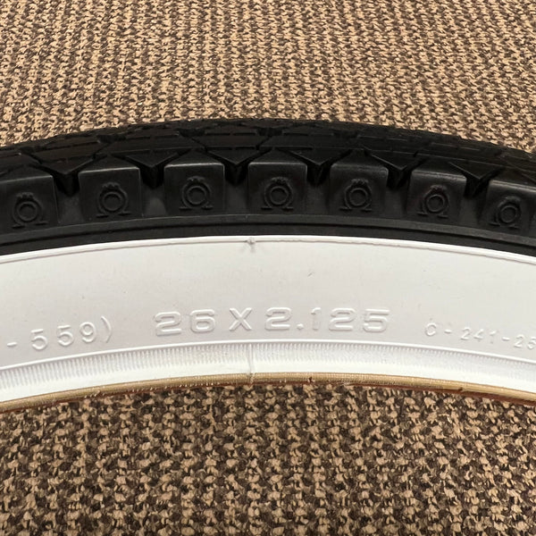 schwinn 26x2.125 typhoon cord bicycle white wall tires BICYCLE TIRE 26 X 2.125 GOOD YEAR TREAD WHITE WALL FITS SCHWINN & OTHERS NEW
