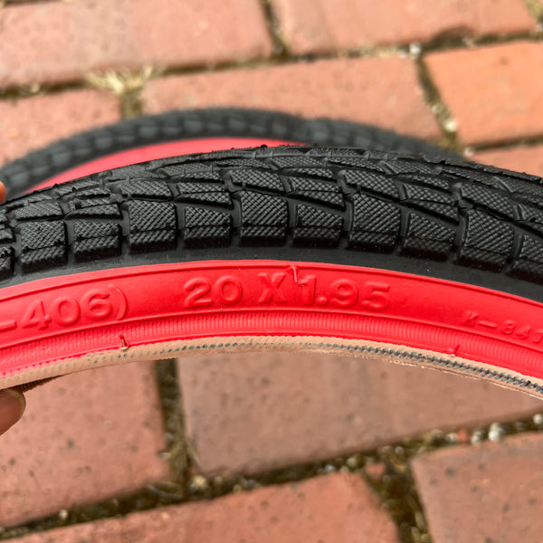BICYCLE TIRES 20 X 1.95 BLACK / RED WALL FITS OLD SCHOOL BMX GT MONGOO