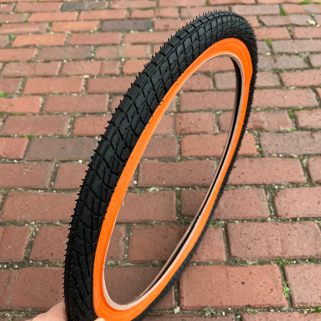 BICYCLE TIRE 20 X BLACK ORANGE WALL FITS OLD SCHOOL BMX GT MONGOOSE SCHWINN
