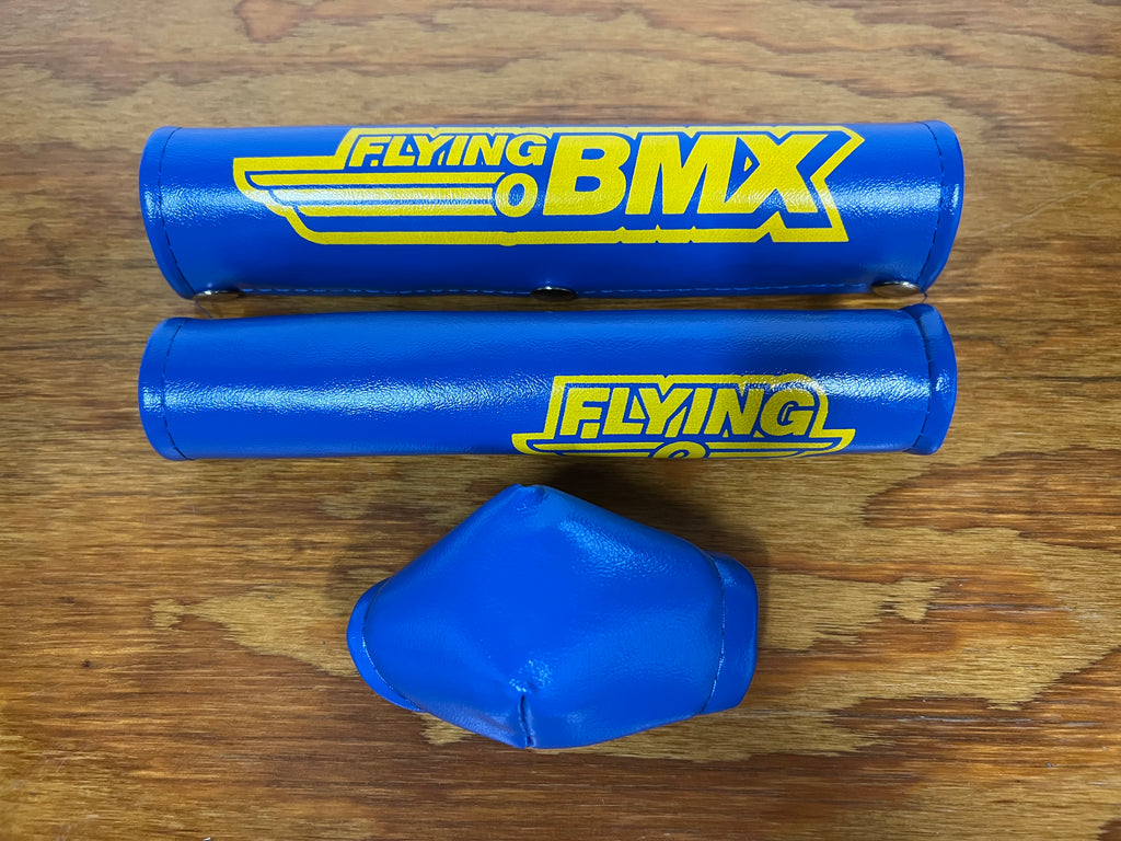 bmx bicycle pads OLD SCHOOL BMX FLYING O BLUE & YELLOW PAD SET VINTAGE NOS – Bicycle Heaven