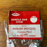CROWN HANDLEBAR STEM TO FIT ENGLISH BICYCLES CHROMIUM PLATED 8" LONG VINTAGE