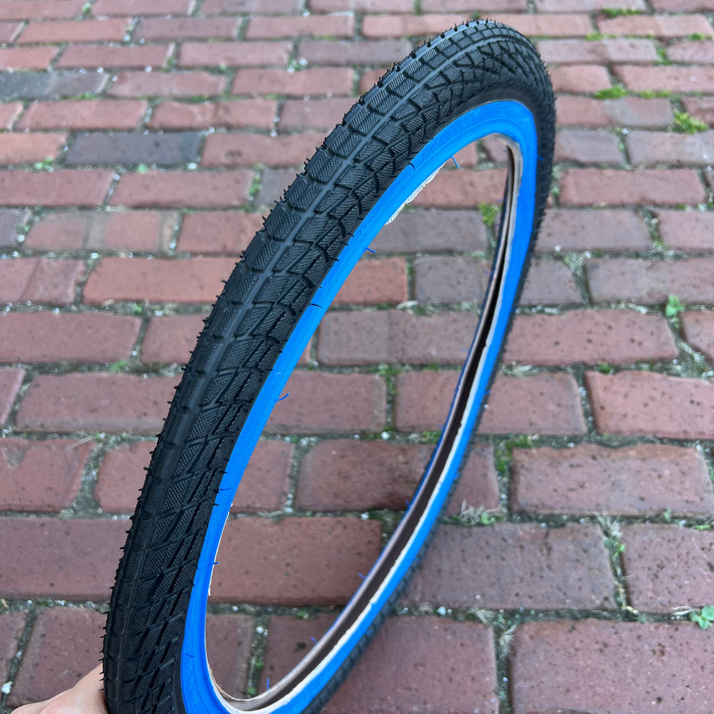 BICYCLE TIRE 20 X 1.95 BLACK / BLUE WALL FITS OLD SCHOOL BMX GT MONGOOSE SCHWINN BICYCLE TIRE 20 X 1.95 BLACK / BLUE WALL FITS OLD SCHOOL BMX GT MONGOOSE SCHWINN