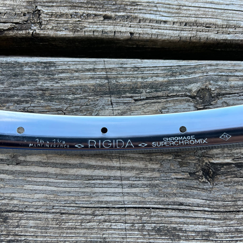 NOS BIKE RIM 16 x 1.75 (20x305) French RIGIDA 24 HOLE CHROME 19,90 NOS BIKE RIM 16 x 1.75 (20x305) French RIGIDA 24 HOLE CHROME 19,90