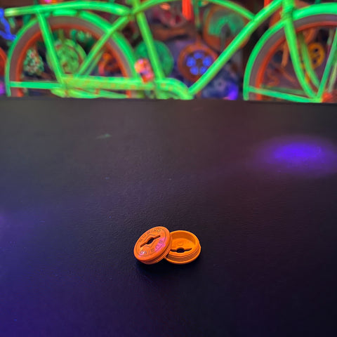 SUGINO BMX CRANK DUST CAPS FLUORESCENT ORANGE FOR OLD SCHOOL BMX BIKES