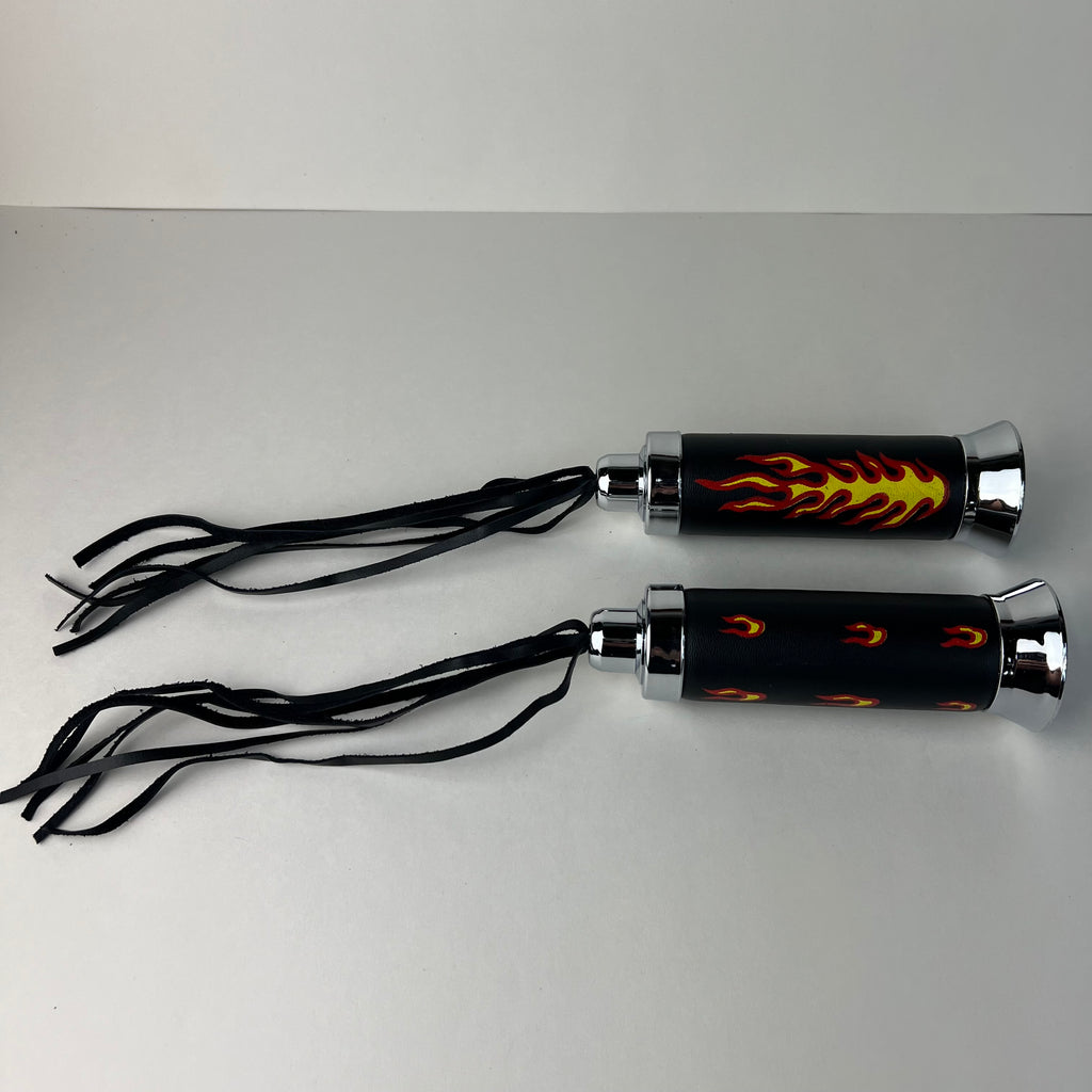 FLAME BICYCLE GRIPS LEATHER & STREAMERS FOR CHOPPER SEARS SCHWINN OTHERS NEW