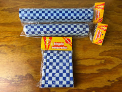 OLD SCHOOL CHECKERBOARD WHITE / BLUE BMX 3 PIECE PAD SET BUCKEYE VINTAGE NOS