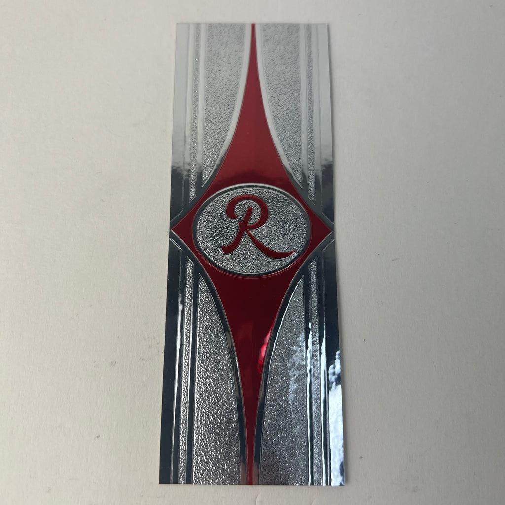 Vintage Rollfast Bicycle R Logo Decal Sticker Chrome Red Silver NOS 4-15/16"