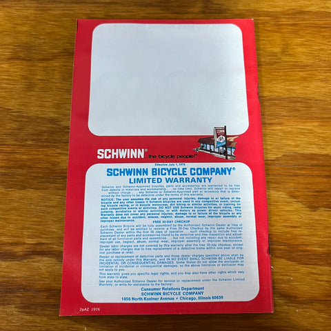 schwinn bicycle warranty 1976 SCHWINN BICYCLES CATALOG BOOK ROAD SCRAMBLER BMX VINTAGE NOS – Bicycle Heaven