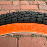 BICYCLE TIRE 20 X 1.95 BLACK / ORANGE WALL FITS OLD SCHOOL BMX GT MONGOOSE SCHWINN