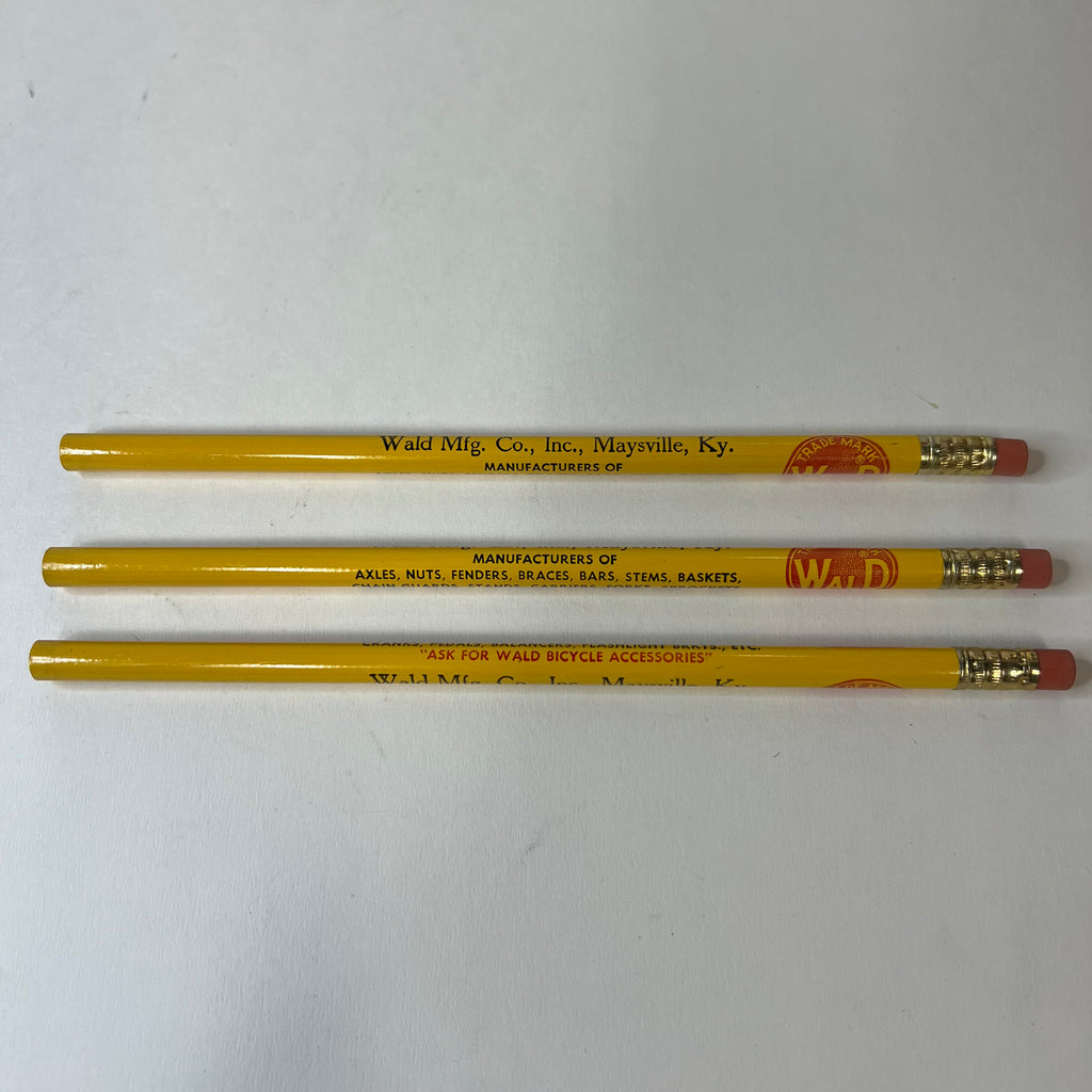 VINTAGE WALD INCORPORATED BICYCLE PARTS ADVERTISING PENCILS LOT OF 3 YELLOW