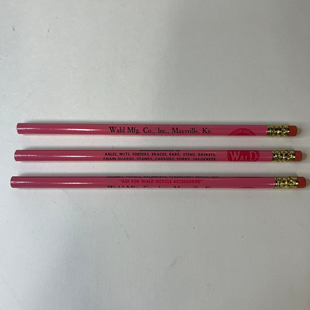 VINTAGE WALD INCORPORATED BICYCLE PARTS ADVERTISING PENCILS LOT OF 3 PINK