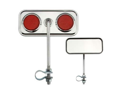 Rectangle Mirror Chrome Red Reflectors