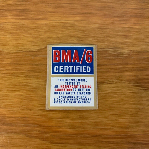 BMA/6 CERTIFIED BICYCLE DECAL VINTAGE NOS – Bicycle Heaven