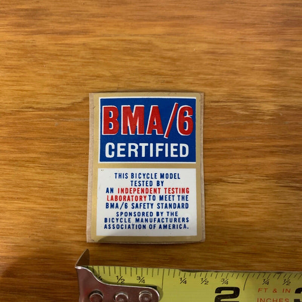 BMA/6 CERTIFIED BICYCLE DECAL VINTAGE NOS – Bicycle Heaven