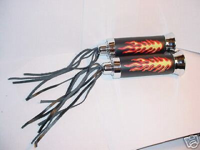 FLAME BICYCLE GRIPS LEATHER & STREAMERS FOR CHOPPER SEARS SCHWINN OTHERS