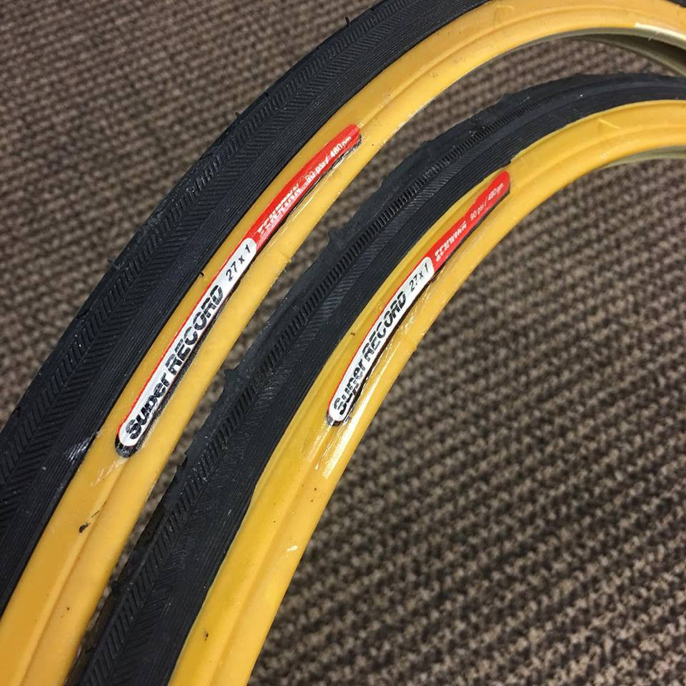 SCHWINN TIRES VINTAGE SUPER RECORD GUM WALLS 90 PSI 27 X 1 NOS