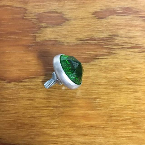 BICYCLE GLASS REFLECTOR RARE GREEN WITH STUD & NUT NOS