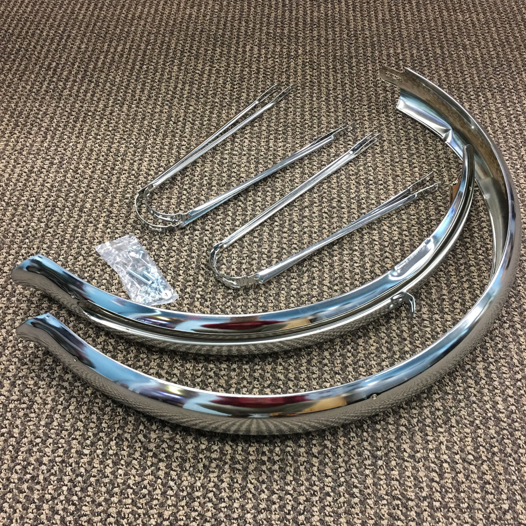 thumbnail interactive-video image 1 of Classic Chrome Bicycle Fenders For 26-Inch Balloon Tire Bikes – Duck/Flared Tail Style 1 of 6