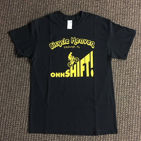 BICYCLE HEAVEN OHH SHIFT T-SHIRT BLACK WITH GOLD LETTERING