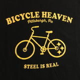 BICYCLE HEAVEN STEEL IS REAL T-SHIRT BLACK WITH GOLD LETTERING