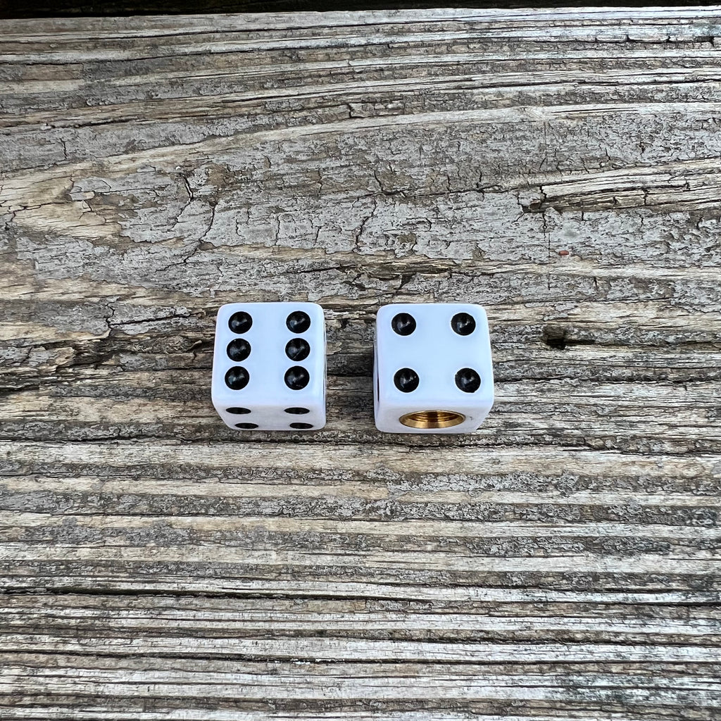 DICE WHITE VALVE DUST CAPS FITS OLD SCHOOL FREESTYLE BMX GT