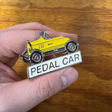 PEDAL CAR LAPEL PIN VINTAGE YELLOW STEEL METAL BRASS NOS