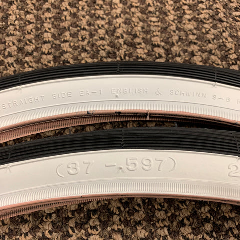 schwinn 26 x 1 3 8 s6 bicycle tires BICYCLE TIRES WHITE WALLS FITS SCHWINN 26 X 1-3/8 X 1-1/4 S-6 RARE NEVER USED