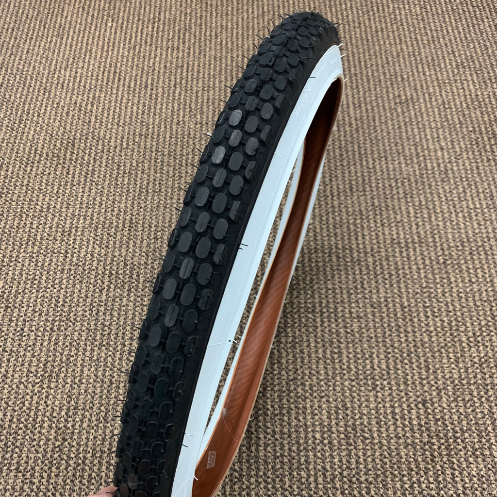 schwinn bicycle tires 26 inch BICYCLE TIRE 26 X 2.125 KNOBBY WHITE WALL FITS SCHWINN & OTHERS NEW