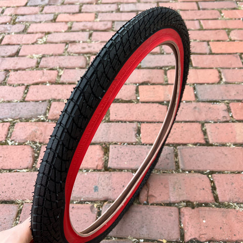 BICYCLE TIRE 20 X 1.95 BLACK / RED WALL FITS OLD SCHOOL BMX GT MONGOOSE SCHWINN