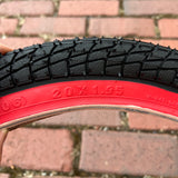 BICYCLE TIRE 20 X 1.95 BLACK / RED WALL FITS OLD SCHOOL BMX GT MONGOOSE SCHWINN