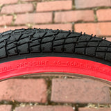 BICYCLE TIRE 20 X 1.95 BLACK / RED WALL FITS OLD SCHOOL BMX GT MONGOOSE SCHWINN