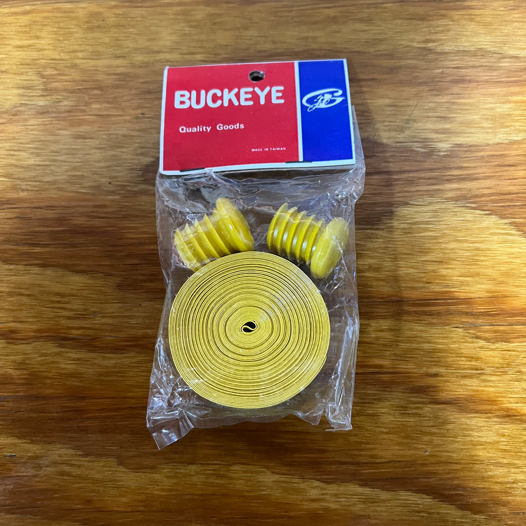 BICYCLE HANDLE BAR TAPE & PLUGS SOLID YELLOW FITS SCHWINN & OTHERS VINTAGE NOS