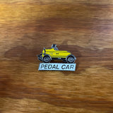 PEDAL CAR LAPEL PIN VINTAGE YELLOW STEEL METAL BRASS NOS