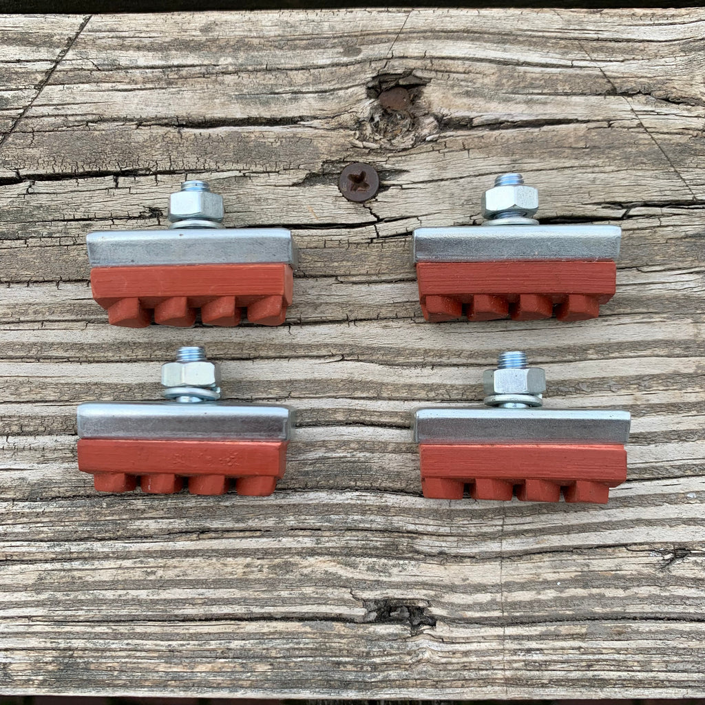 BRAKE SHOE PADS FOR SCHWINN CALIPER BIKE BRAKES LONGLAST VINTAGE RED NOS FOUR