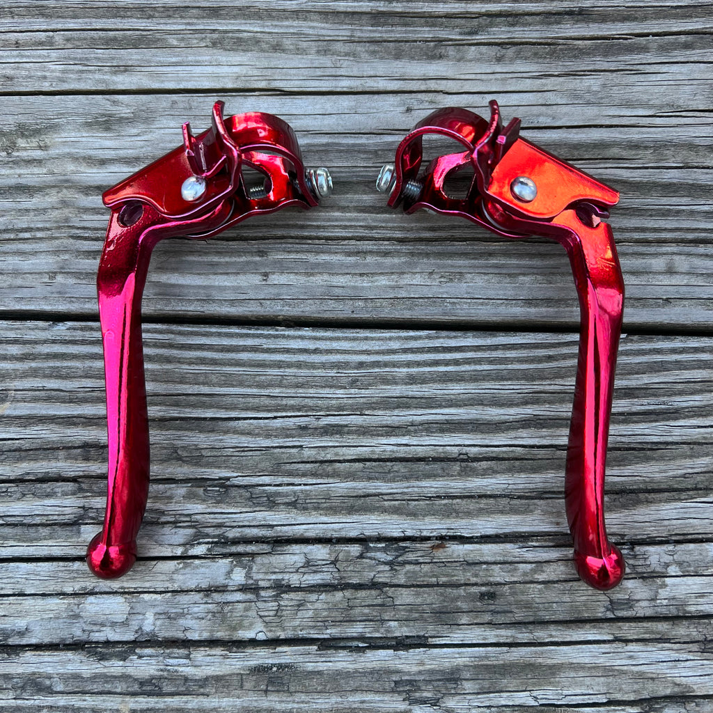 NEW OLD SCHOOL CANDY RED BMX BRAKE LEVERS FOR COOK BROS JMC REDLINE MONGOOSE NOS