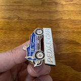 PEDAL CAR LAPEL PIN VINTAGE BLUE STEEL METAL BRASS NOS