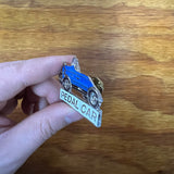 PEDAL CAR LAPEL PIN VINTAGE BLUE STEEL METAL BRASS NOS