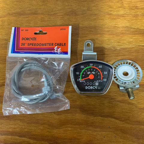 BICYCLE SPEEDOMETER SET DORCY VINTAGE FITS 26 - 27 INCH BIKES NOS