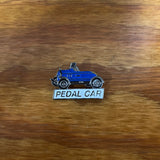 PEDAL CAR LAPEL PIN VINTAGE BLUE STEEL METAL BRASS NOS