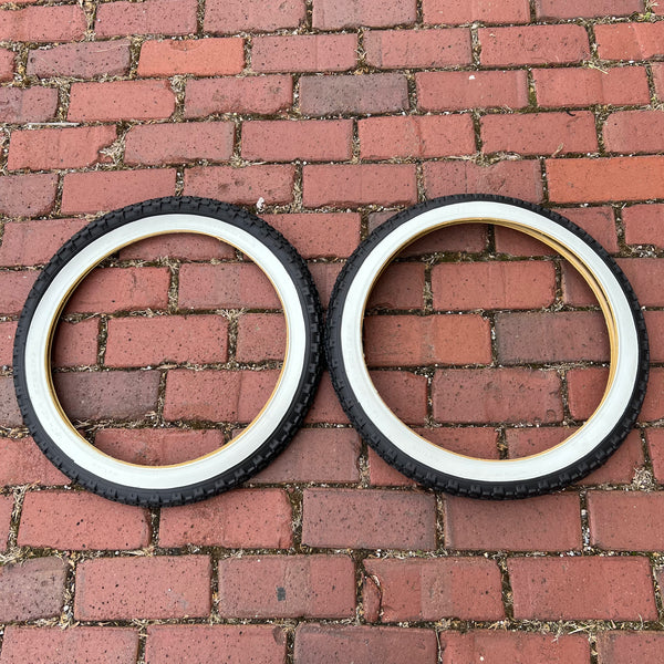 BICYCLE TIRES 20 X 2.125 KNOBBY WHITE WALL FIT SCHWINN STINGRAY & OTH