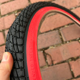 BICYCLE TIRE 20 X 1.95 BLACK / RED WALL FITS OLD SCHOOL BMX GT MONGOOSE SCHWINN