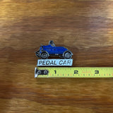 PEDAL CAR LAPEL PIN VINTAGE BLUE STEEL METAL BRASS NOS